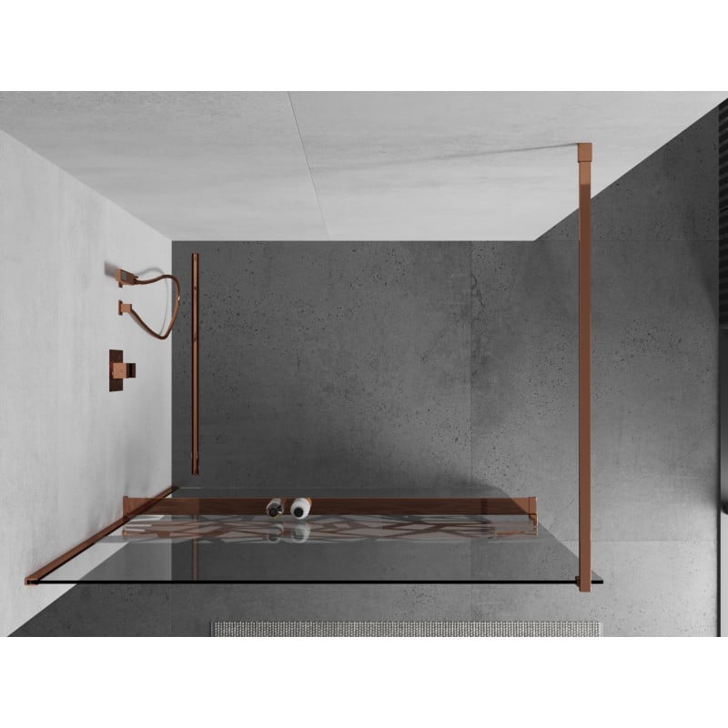 Mexen Kioto+ paroi de douche avec étagère Walk-in 70 x 200 cm, motif blanc, or rose - 800-070-121-60-85