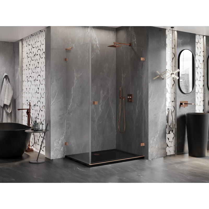 Mexen Lunar-B L cabine de douche pivotante droite 90 x 80 cm, transparent, cuivre brossé - 832L-090-080-65-00-P