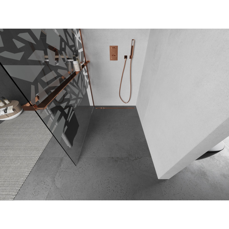 Mexen Kioto+ paroi de douche avec étagère Walk-in 80 x 200 cm, motif blanc, or rose - 800-080-121-60-85