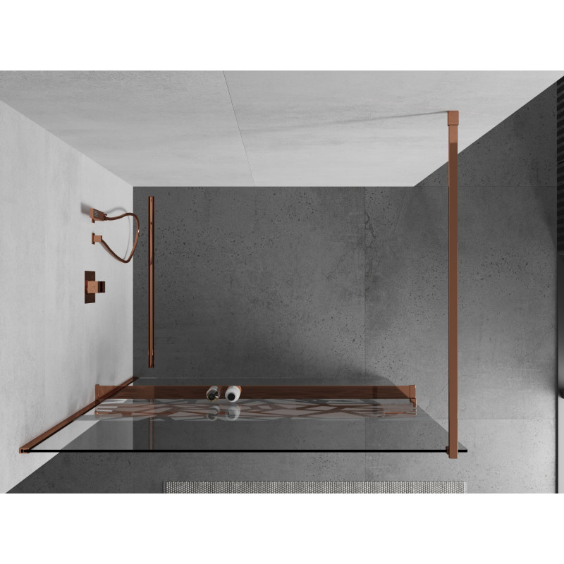 Mexen Kioto+ paroi de douche avec étagère Walk-in 90 x 200 cm, motif blanc, or rose - 800-090-121-60-85