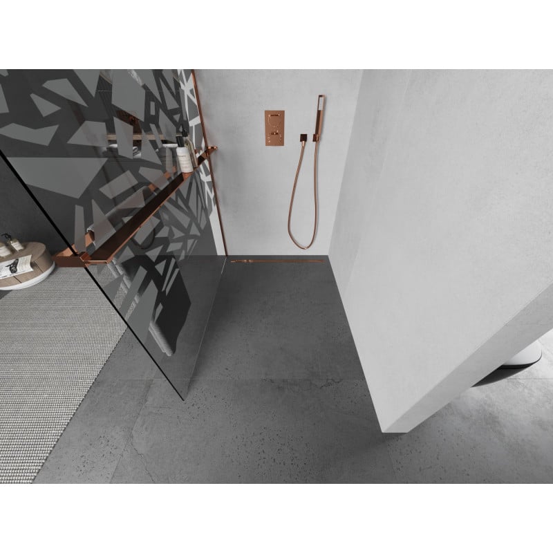 Mexen Kioto+ paroi de douche avec étagère Walk-in 130 x 200 cm, motif blanc, or rose - 800-130-121-60-85