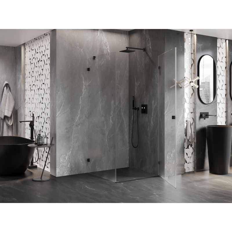 Mexen Lunar-B L cabine de douche pivotante droite 80 x 80 cm, transparent, noire - 832L-080-080-70-00-P