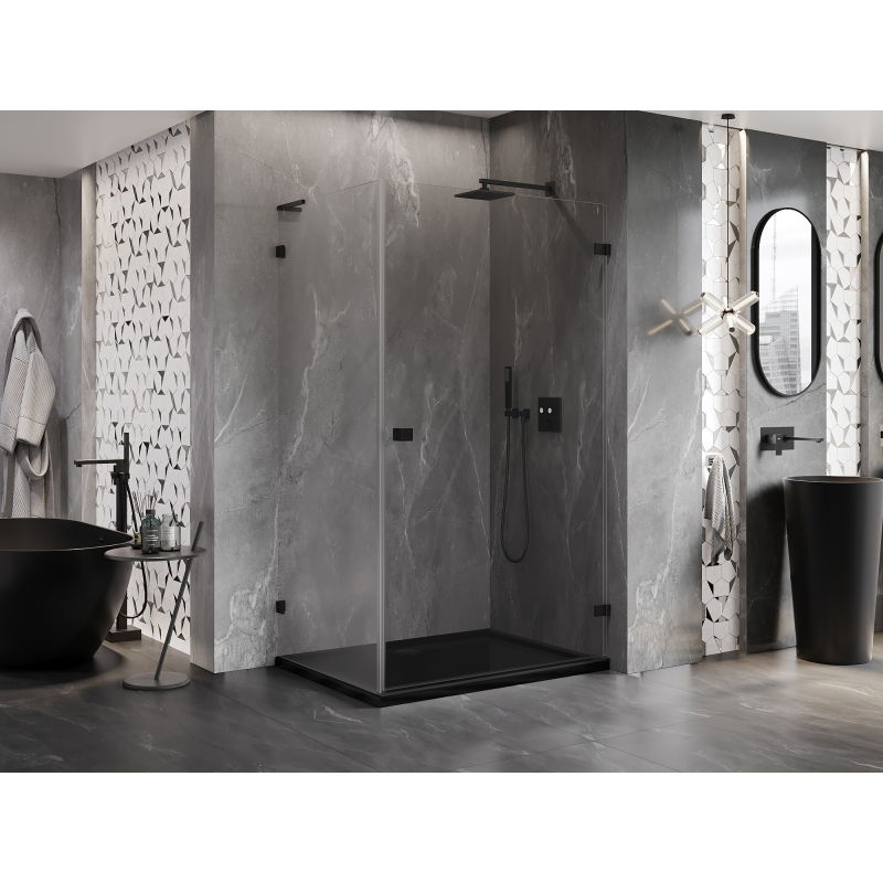 Mexen Lunar-B L cabine de douche pivotante droite 85 x 80 cm, transparente, noire - 832L-085-080-70-00-P