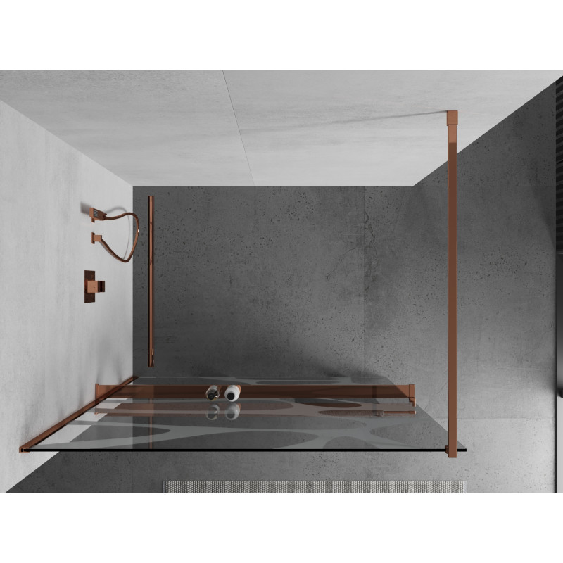 Mexen Kioto+ paroi de douche avec étagère Walk-in 140 x 200 cm, vague blanche, or rose - 800-140-121-60-97