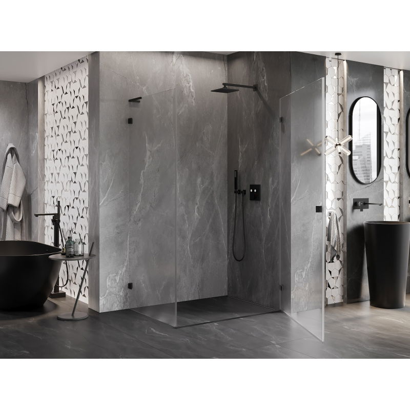 Mexen Lunar-B L cabine de douche pivotante droite 100 x 80 cm, transparent, noir - 832L-100-080-70-00-P