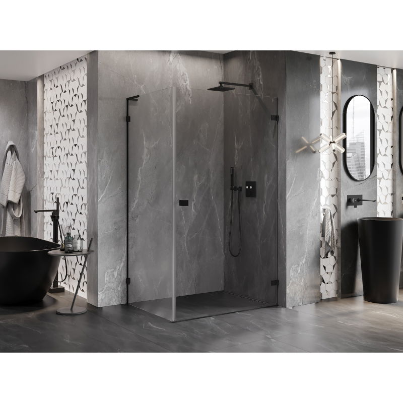 Mexen Lunar-B L cabine de douche pivotante droite 100 x 80 cm, transparent, noir - 832L-100-080-70-00-P