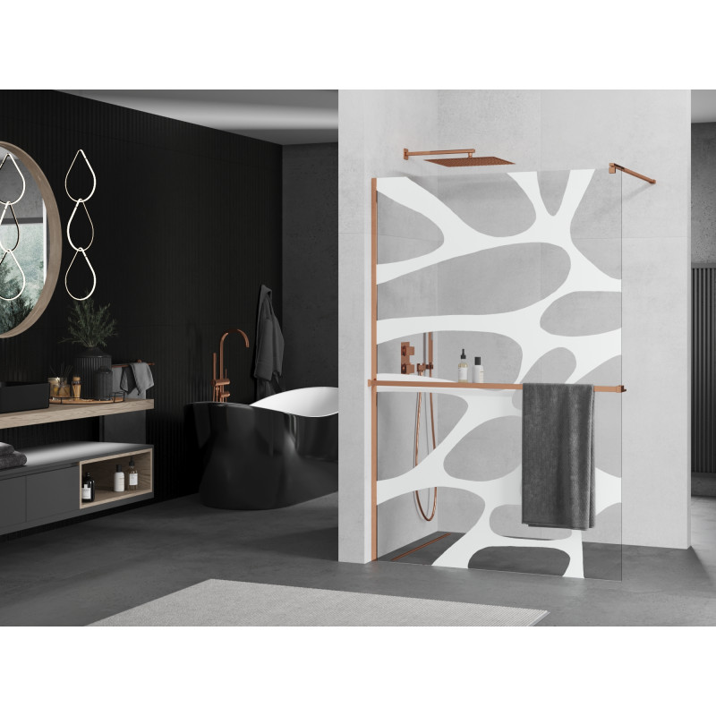 Mexen Kioto+ paroi de douche avec étagère Walk-in 100 x 200 cm, vague blanche, or rose - 800-100-121-60-97