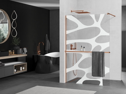 Mexen Kioto+ paroi de douche avec étagère Walk-in 70 x 200 cm, motif blanc, or rose - 800-070-121-60-97