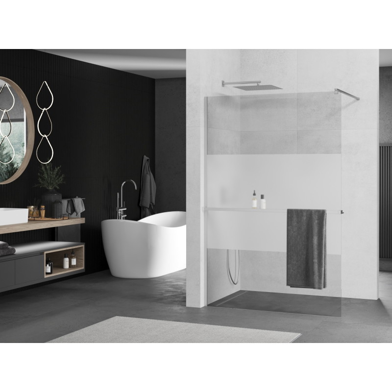Mexen Kioto+ paroi de douche avec étagère Walk-in 140 x 200 cm, transparent/givre, chrome - 800-140-121-01-35