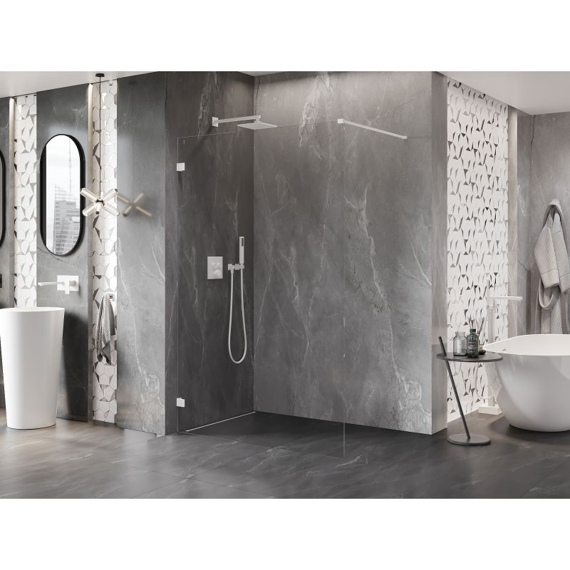 Mexen Lunar Paroi de douche Walk-in gauche 100 x 200 cm, transparent 8 mm, blanche - 830-100-000-20-00-L