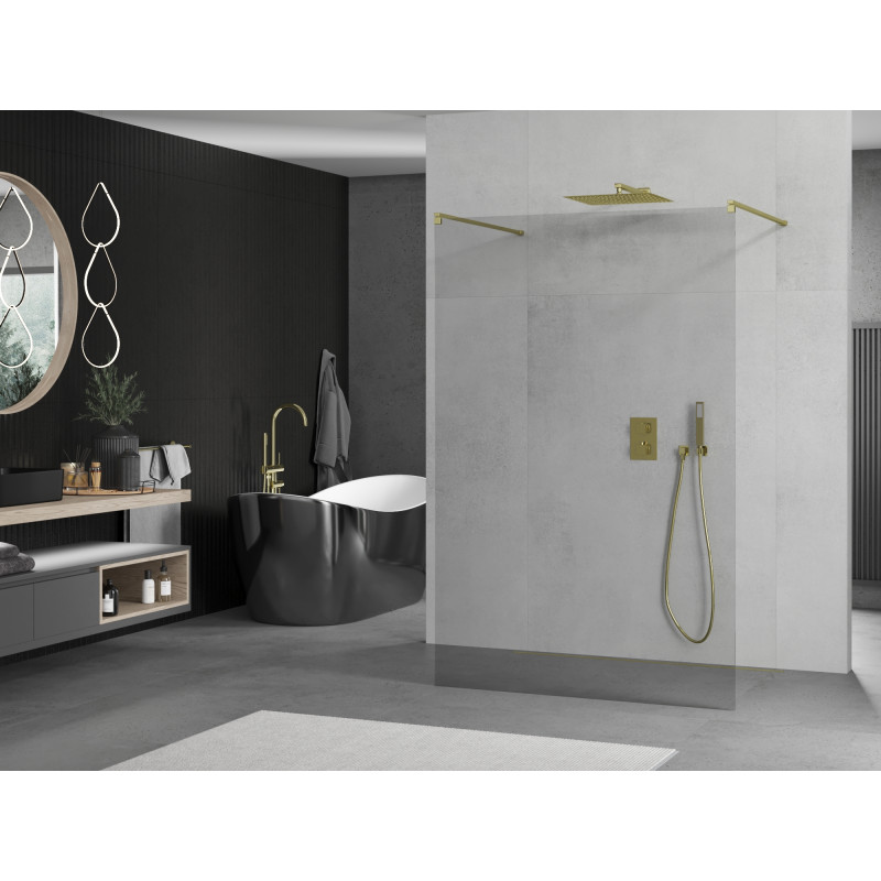 Mexen Kioto paroi de douche autoportante 130 x 200 cm, transparent 8 mm, or - 800-130-002-50-00