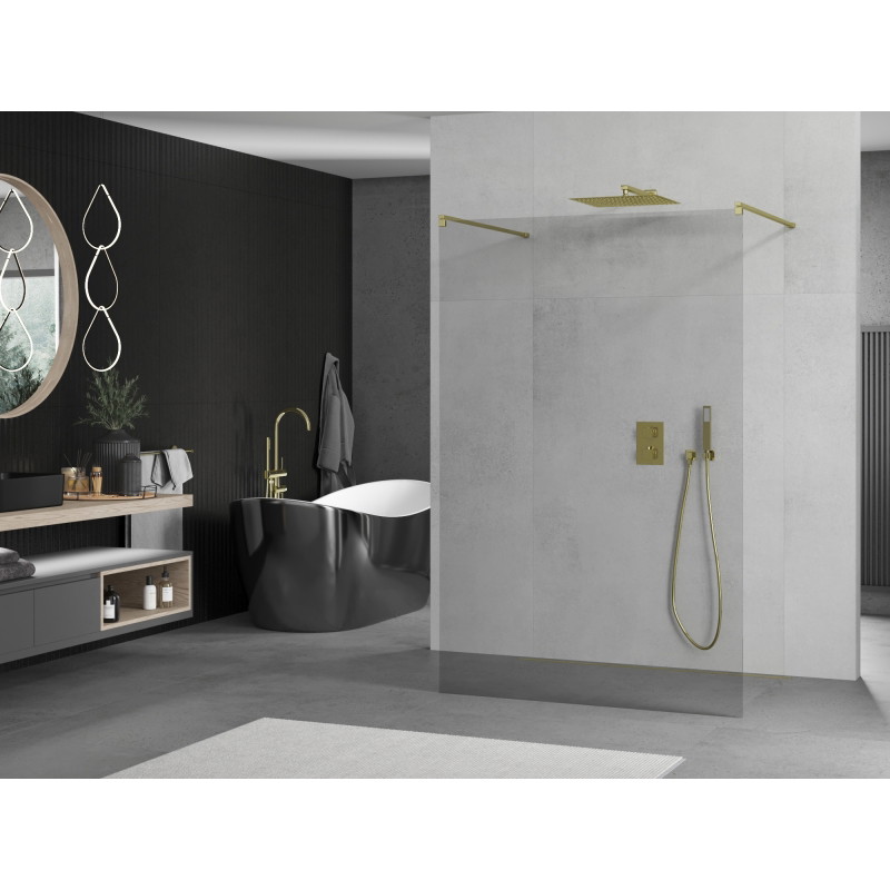 Mexen Kioto paroi de douche autoportante 140 x 200 cm, transparente 8 mm, dorée - 800-140-002-50-00