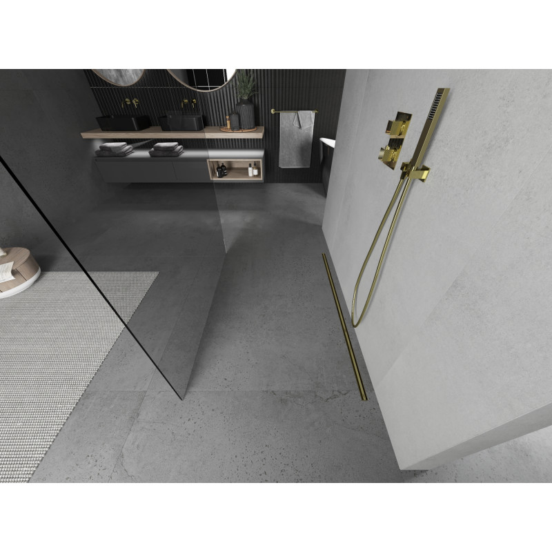 Mexen Kioto paroi de douche autoportante 160 x 200 cm, transparent 8 mm, dorée - 800-160-002-50-00