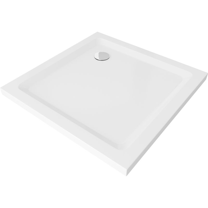 Mexen Flat receveur de douche carré slim 70 x 70 cm, Blanc, siphon Chrome - 40107070