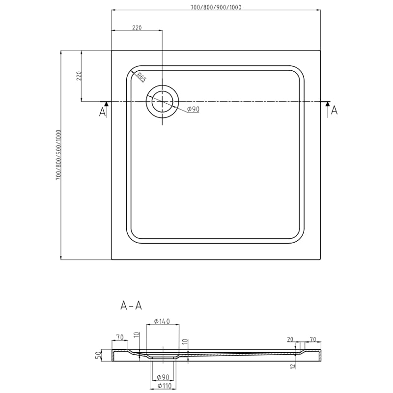 Mexen Flat receveur de douche carré slim 70 x 70 cm, blanc, siphon chromé - 40107070