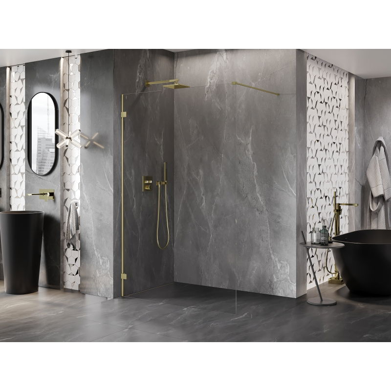 Mexen Lunar paroi de douche Walk-in gauche 70 x 200 cm, transparent 8 mm, or brossé - 830-070-000-55-00-L
