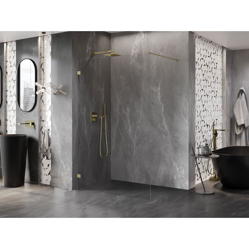 Mexen Lunar paroi de douche Walk-in gauche 100 x 200 cm, transparent 8 mm, or brossé - 830-100-000-55-00-L