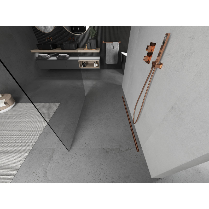 Mexen Kioto paroi de douche autoportante 100 x 200 cm, transparent 8 mm, or rose - 800-100-002-60-00