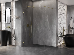 Mexen Lunar paroi de douche Walk-in gauche 130 x 200 cm, transparent 8 mm, or brossé - 830-130-000-55-00-L