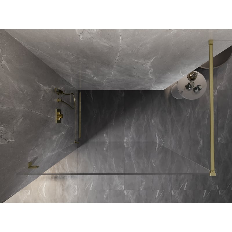 Mexen Lunar paroi de douche Walk-in gauche 160 x 200 cm, transparent 8 mm, or brossé - 830-160-000-55-00-L