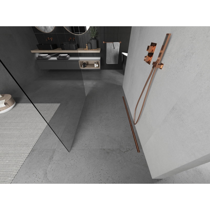 Mexen Kioto paroi de douche autoportante 120 x 200 cm, transparente 8 mm, or rose - 800-120-002-60-00