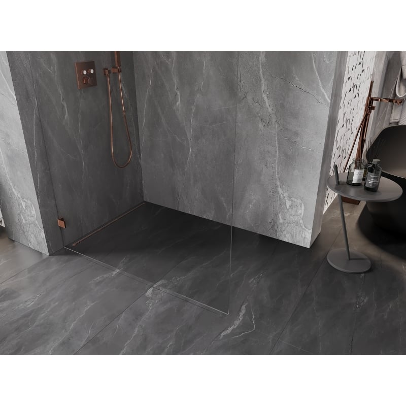Mexen Lunar paroi de douche Walk-in gauche 140 x 200 cm, transparent 8 mm, or rose - 830-140-000-60-00-L