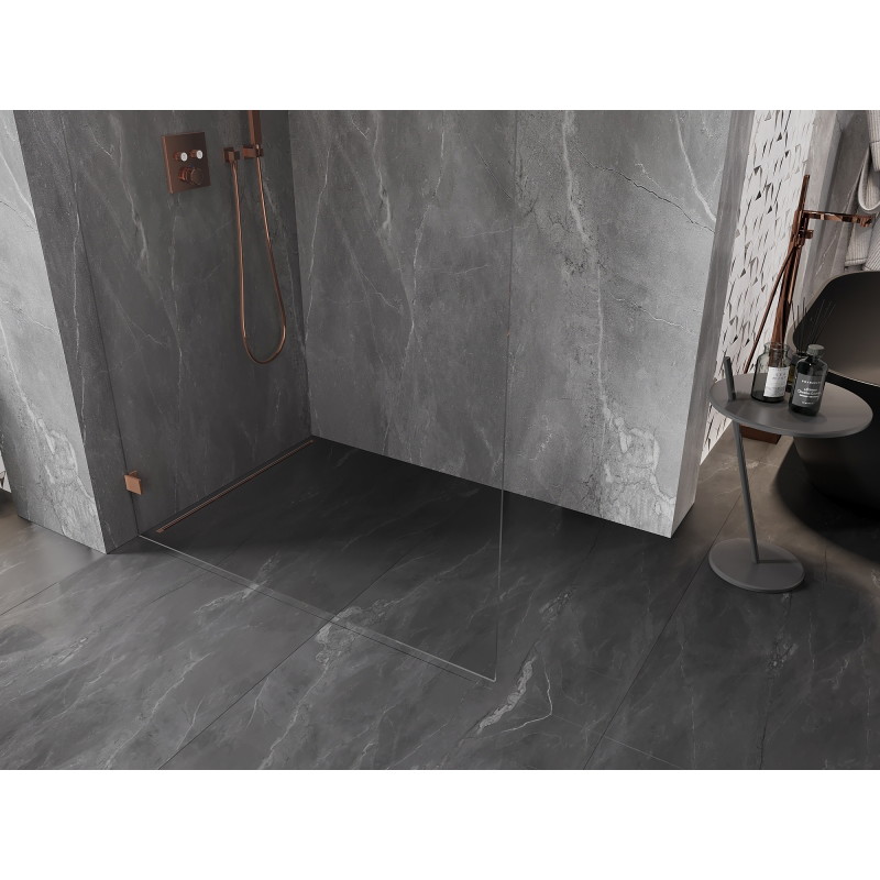 Mexen Lunar paroi de douche Walk-in gauche 140 x 200 cm, transparent 8 mm, cuivre brossé - 830-140-000-65-00-L