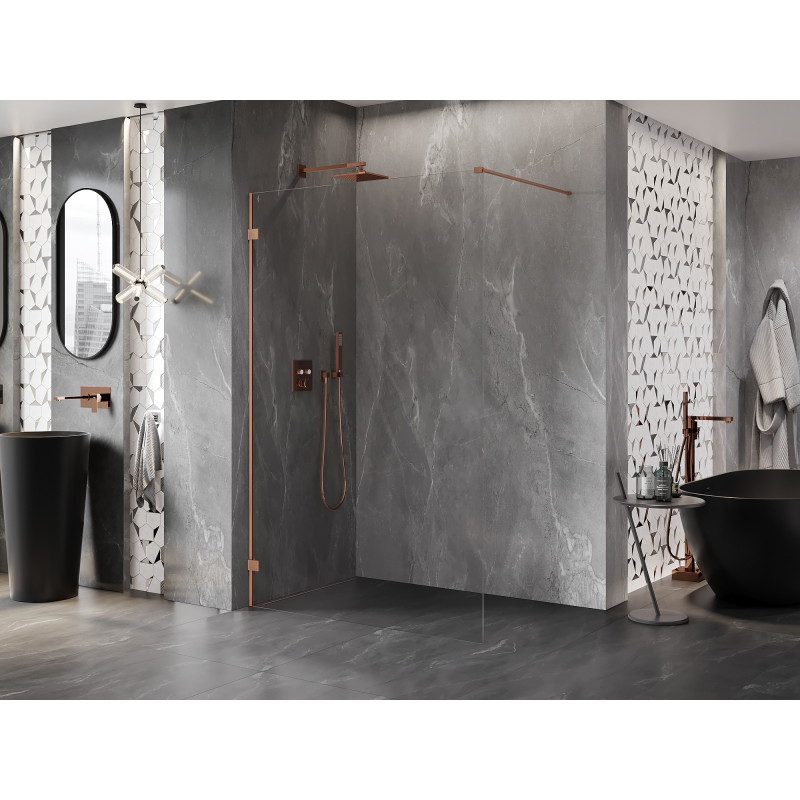 Mexen Lunar paroi de douche Walk-in gauche 140 x 200 cm, transparent 8 mm, cuivre brossé - 830-140-000-65-00-L