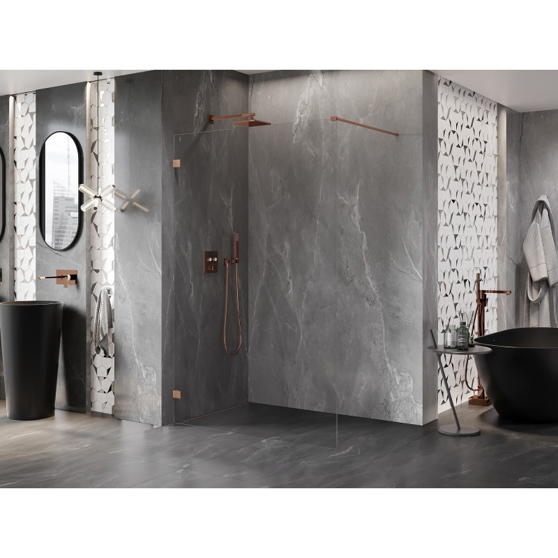 Mexen Lunar paroi de douche Walk-in gauche 140 x 200 cm, transparent 8 mm, cuivre brossé - 830-140-000-65-00-L