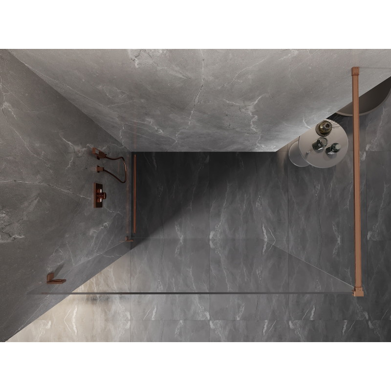 Mexen Lunar paroi de douche Walk-in gauche 140 x 200 cm, transparent 8 mm, cuivre brossé - 830-140-000-65-00-L