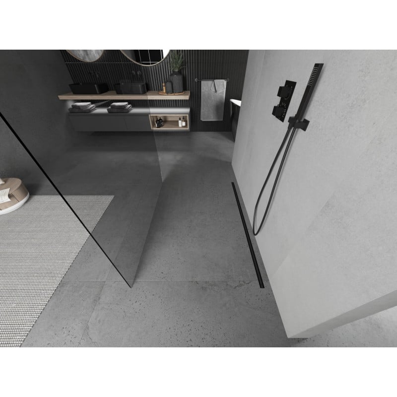 Mexen Kioto paroi de douche autoportante 100 x 200 cm, transparent 8 mm, noir - 800-100-002-70-00