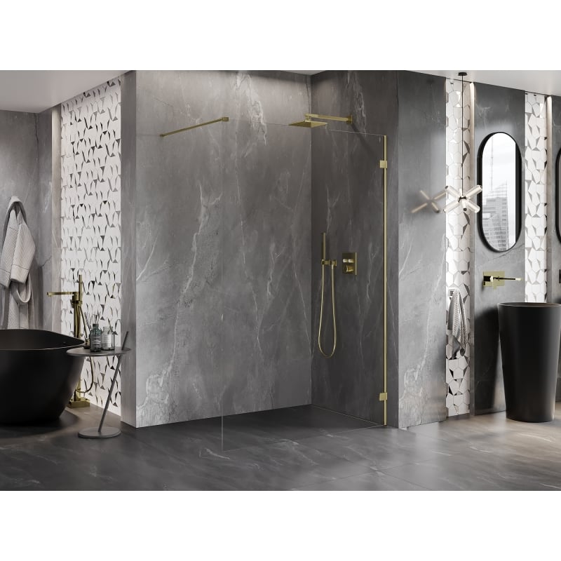 Mexen Lunar paroi de douche Walk-in droite 140 x 200 cm, transparent 8 mm, or - 830-140-000-50-00-P