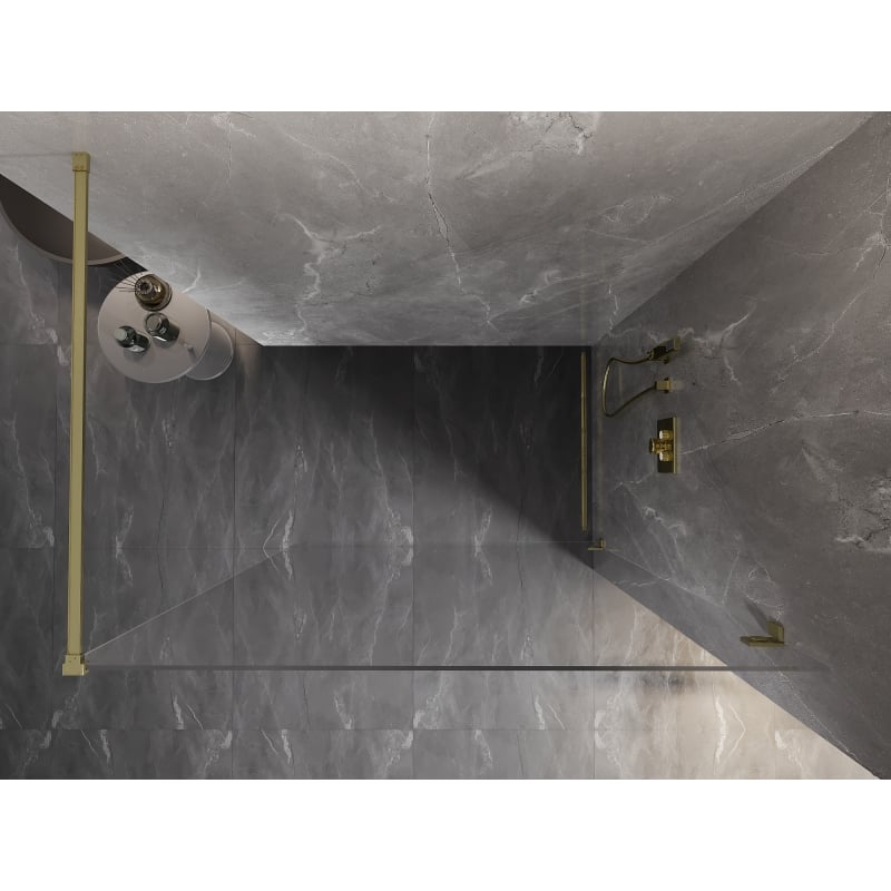 Mexen Lunar paroi de douche Walk-in droite 80 x 200 cm, transparent 8 mm, or brossé - 830-080-000-55-00-P