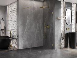 Mexen Lunar Paroi de douche Walk-in droite 140 x 200 cm, transparent 8 mm, or brossé - 830-140-000-55-00-P