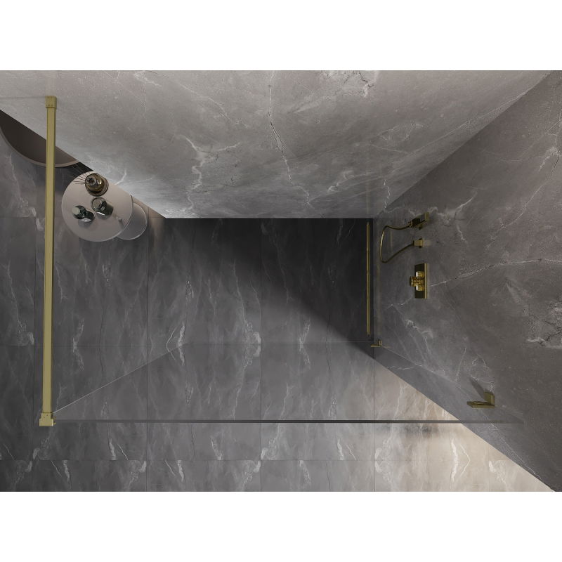 Mexen Lunar Paroi de douche Walk-in droite 140 x 200 cm, transparent 8 mm, or brossé - 830-140-000-55-00-P