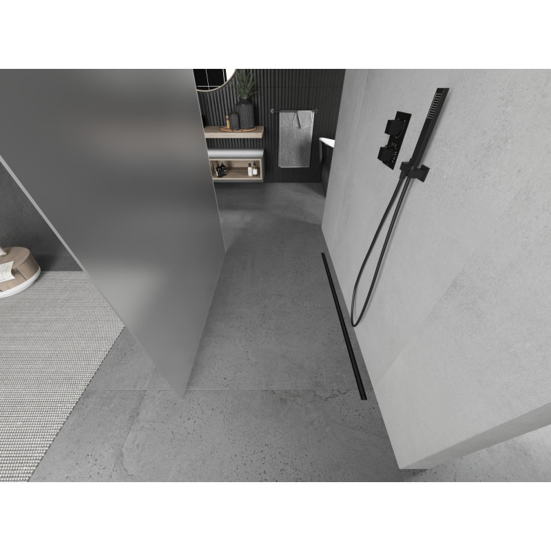 Mexen Kioto paroi de douche autoportante 100 x 200 cm, givre 8 mm, noir - 800-100-002-70-30