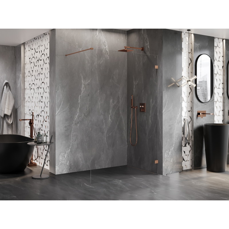 Mexen Lunar paroi de douche Walk-in droite 130 x 200 cm, transparent 8 mm, cuivre brossé - 830-130-000-65-00-P