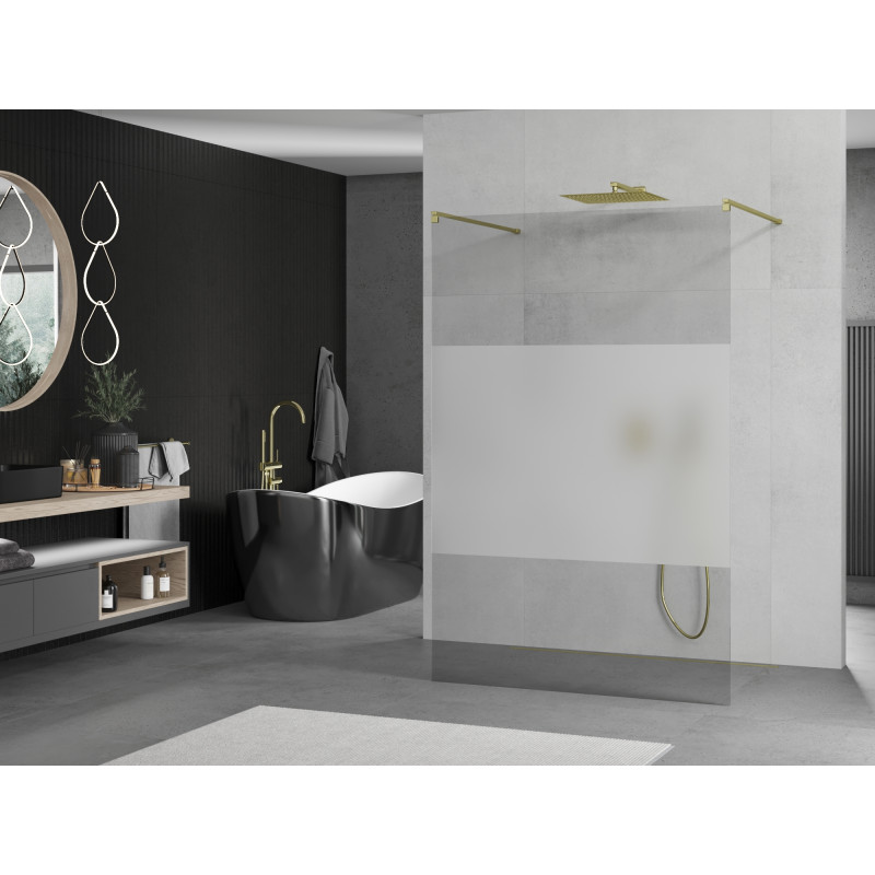 Mexen Kioto paroi de douche autoportante 100 x 200 cm, transparent/givré 8 mm, or - 800-100-002-50-35