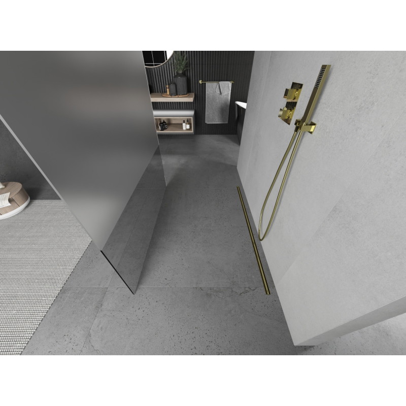 Mexen Kioto paroi de douche autoportante 110 x 200 cm, transparent/givre 8 mm, or - 800-110-002-50-35