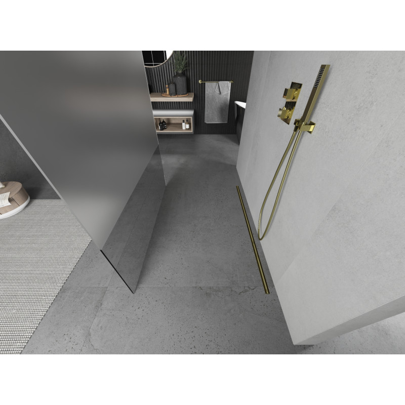 Mexen Kioto paroi de douche autoportante 120 x 200 cm, transparent/givre 8 mm, or - 800-120-002-50-35