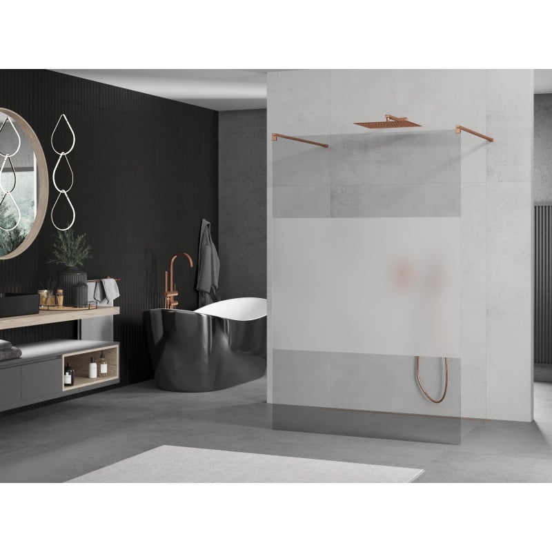 Mexen Kioto paroi de douche autoportante 100 x 200 cm, transparent/givré 8 mm, or rose - 800-100-002-60-35
