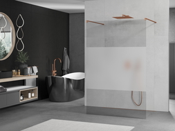 Mexen Kioto paroi de douche autoportante 100 x 200 cm, transparent/givré 8 mm, or rose - 800-100-002-60-35