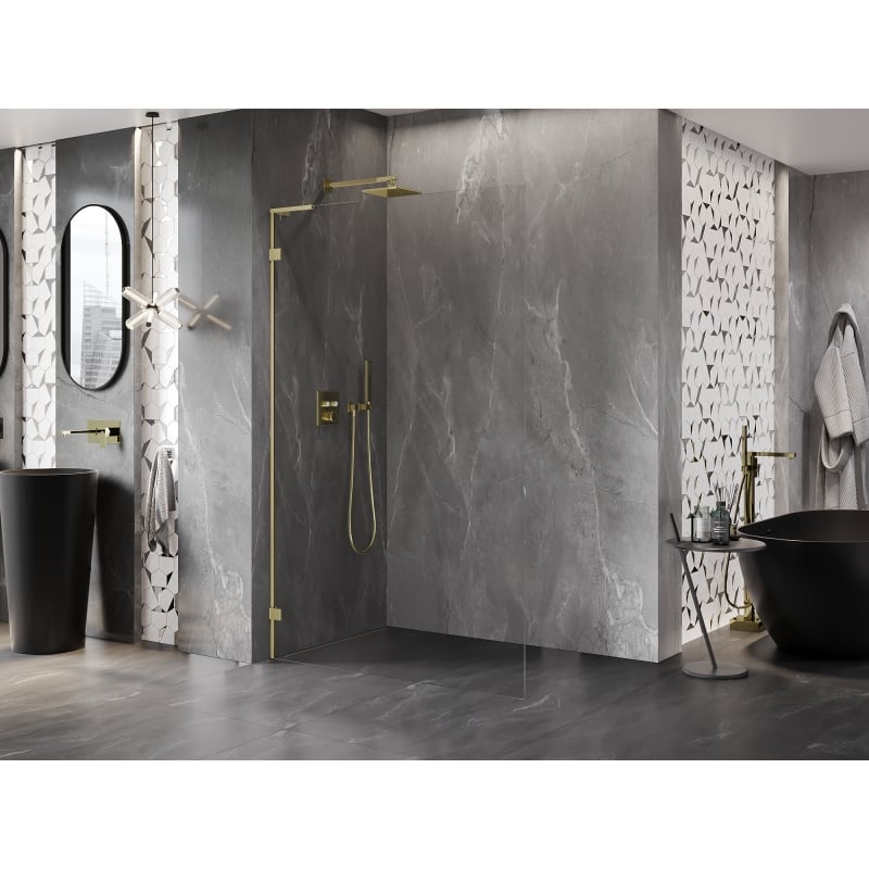 Mexen Lunar L paroi de douche Walk-in gauche 70 x 200 cm, transparent 8 mm, or brossé - 830L-070-000-55-00-L