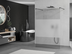 Mexen Kioto paroi de douche autoportante 100 x 200 cm, transparent/givre 8 mm, noir - 800-100-002-70-35