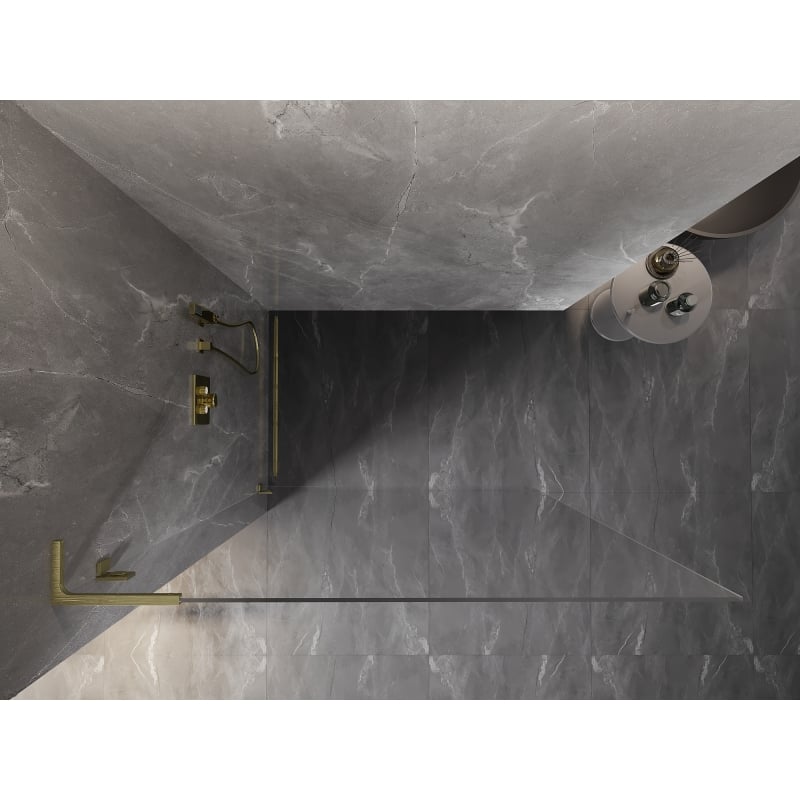 Mexen Lunar L paroi de douche Walk-in gauche 120 x 200 cm, transparent 8 mm, or brossé - 830L-120-000-55-00-L