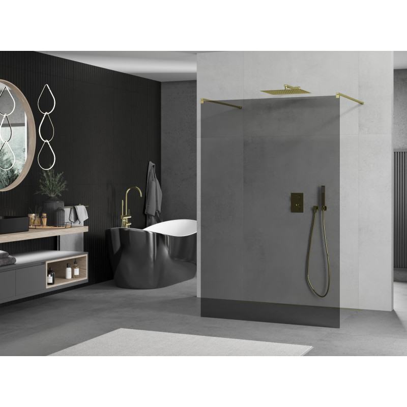 Mexen Kioto paroi de douche autoportante 110 x 200 cm, graphite 8 mm, or - 800-110-002-50-40
