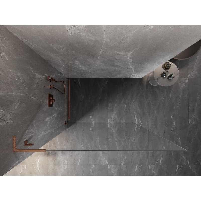 Mexen Lunar L paroi de douche Walk-in gauche 80 x 200 cm, transparent 8 mm, cuivre brossé - 830L-080-000-65-00-L