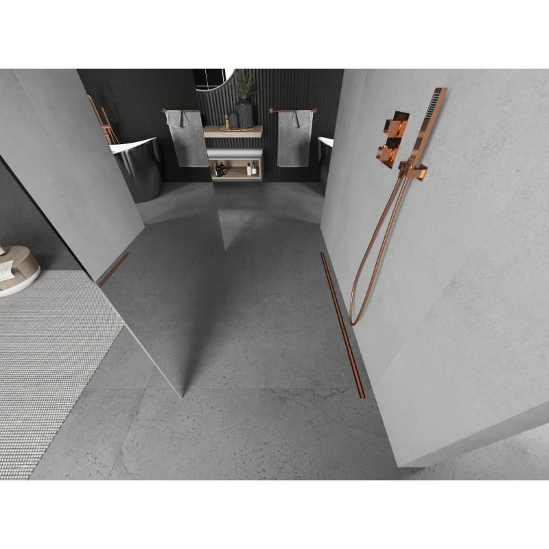 Mexen Kioto paroi de douche autoportante 110 x 200 cm, miroir 8 mm, or rose - 800-110-002-60-50