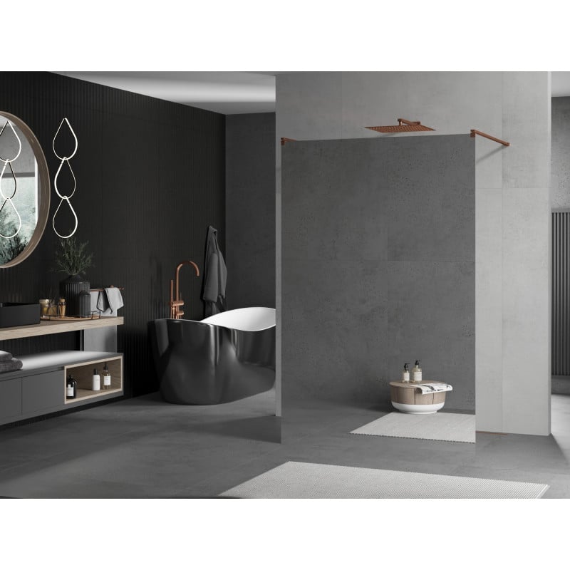 Mexen Kioto paroi de douche autoportante 100 x 200 cm, miroir 8 mm, or rose - 800-100-002-60-50