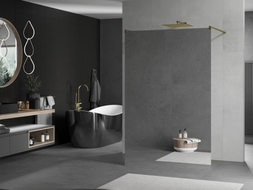 Mexen Kioto paroi de douche autoportante 100 x 200 cm, miroir 8 mm, dorée - 800-100-002-50-50